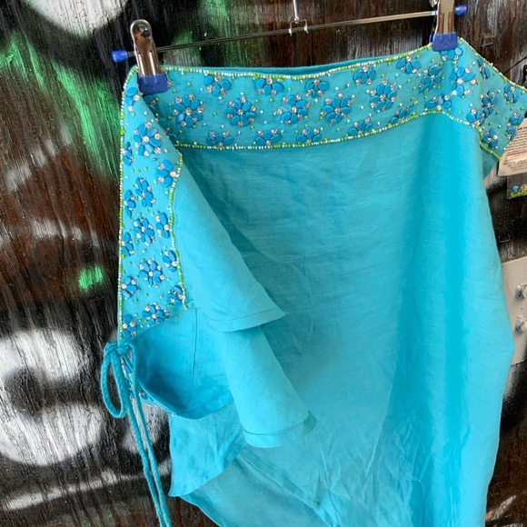 NWT Turquoise Beaded Sarong Swimsuit Beach Cover Up Bathing Suit Bikini Wrap OBO - Picture 10 of 10